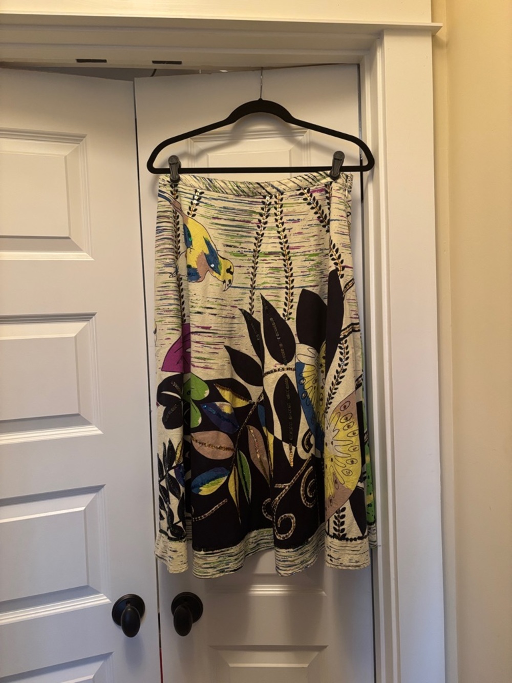 Bernardo Printed A-Line Skirt in Cream with Multicolor Botanical Design